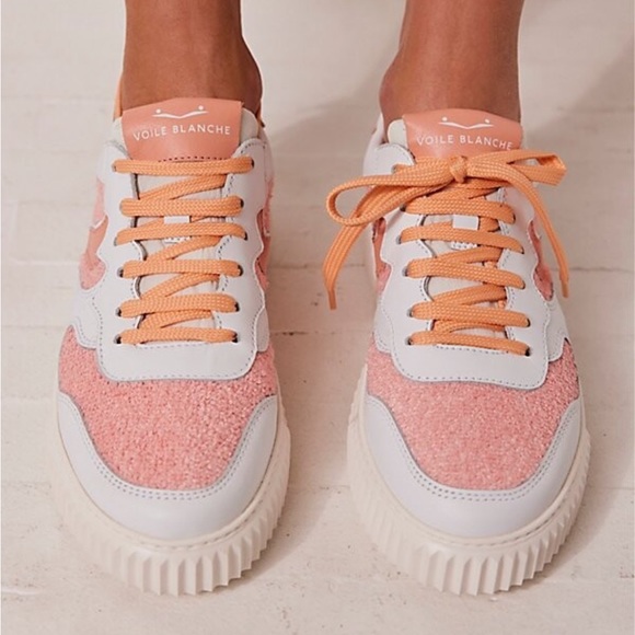 New Voile Blanche Free People Laura 5, 6, 7 White Leather Terry Low Top LaceUp - Picture 1 of 6